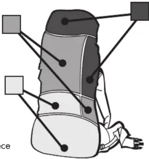 Diagram of a human back with labeled anatomical points and lines, likely illustrating a medical or therapeutic context.