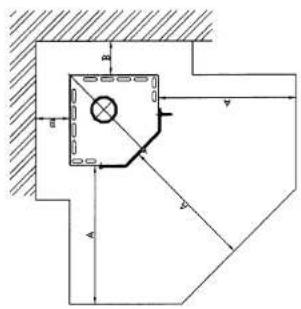 Technical drawing of a mechanical component with dimension annotations including A, B, C, D, and V.