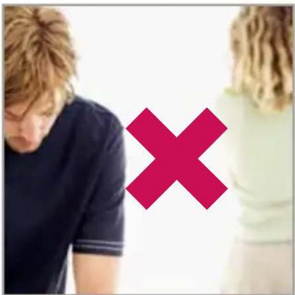 Image showing a person with a red 'X' symbol overlaid on another person, suggesting a comparison or error in the image.