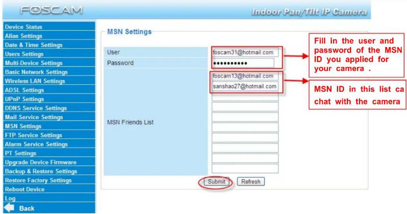 FOSCAM FI8918E - MSN Setting - 1