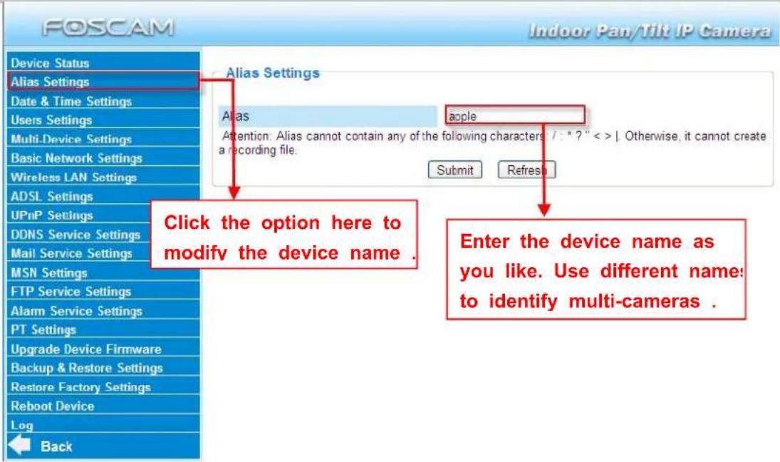 FOSCAM FI8918E - Alias Settings - 1