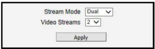 Stream Mode Dual Video Streams 2 Apply