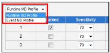 Runtime MD Profile Runtime MD Profile Event MD Profile Enabled Sensitivity 1 ✓ 70 2 □ 70 3 □ 70