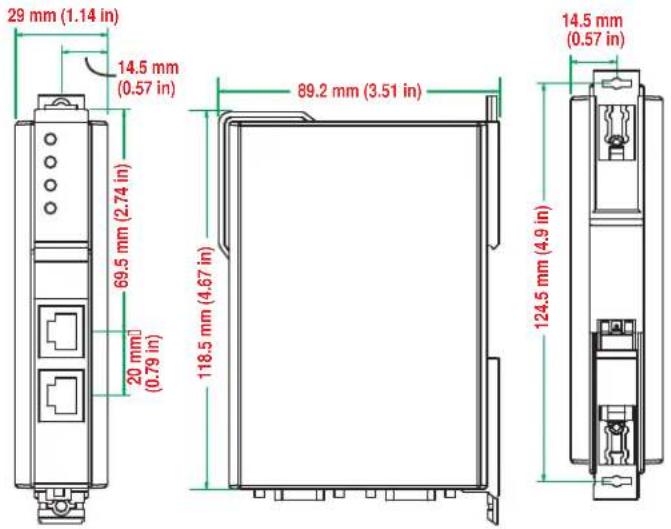 29 mm (1.14 in) 14.5 mm (0.57 in) 69.5 mm (2.74 in) 20 mm (0.79 in) 89.2 mm (3.51 in) 118.5 mm (4.67 in) 14.5 mm (0.57 in) 124.5 mm (4.9 in)