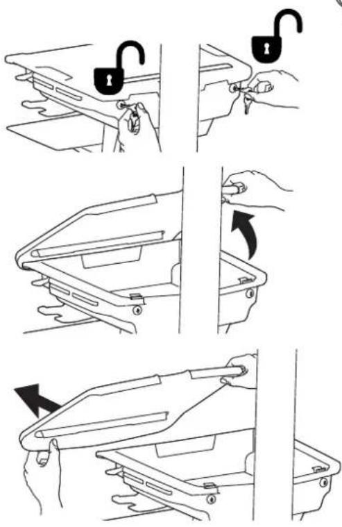 Diagram illustrating how to adjust a device's lock mechanism, showing step-by-step states from opening to closing.
