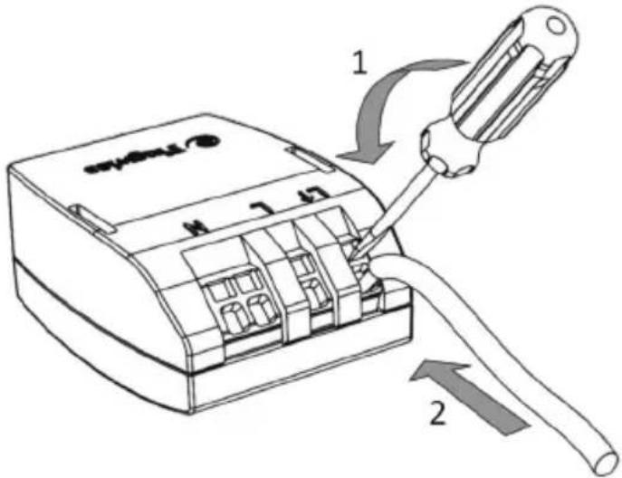 Diagram showing a device with labeled parts and two numbered arrows indicating connection steps