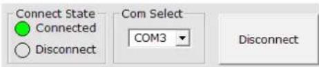 Connect State Connected Disconnect Com Select COM3 Disconnect