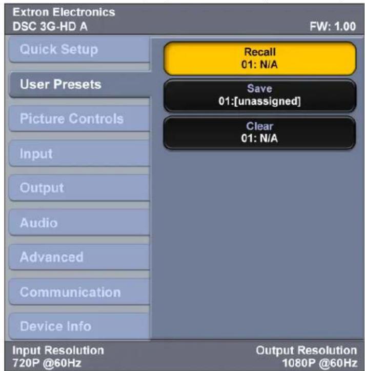 Extron DSC 3G-HD A - User Presets Submenu - 1