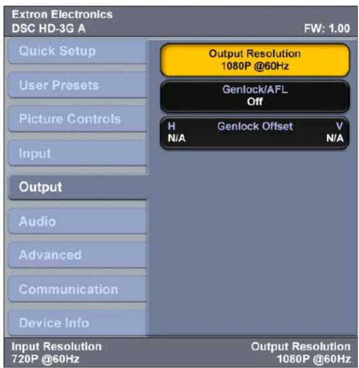 Extron DSC 3G-HD A - Output Submenu — DSC HD-3G A - 1