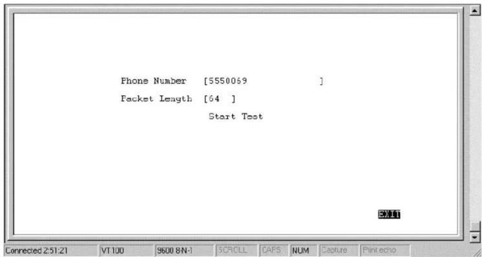 Phone Number [5550069 ] Packet Length [64 ] Start Test EXIT Connected 2:51:21 VT100 9600 8N-1 SCROLL CAFS NUM Capture Print echo