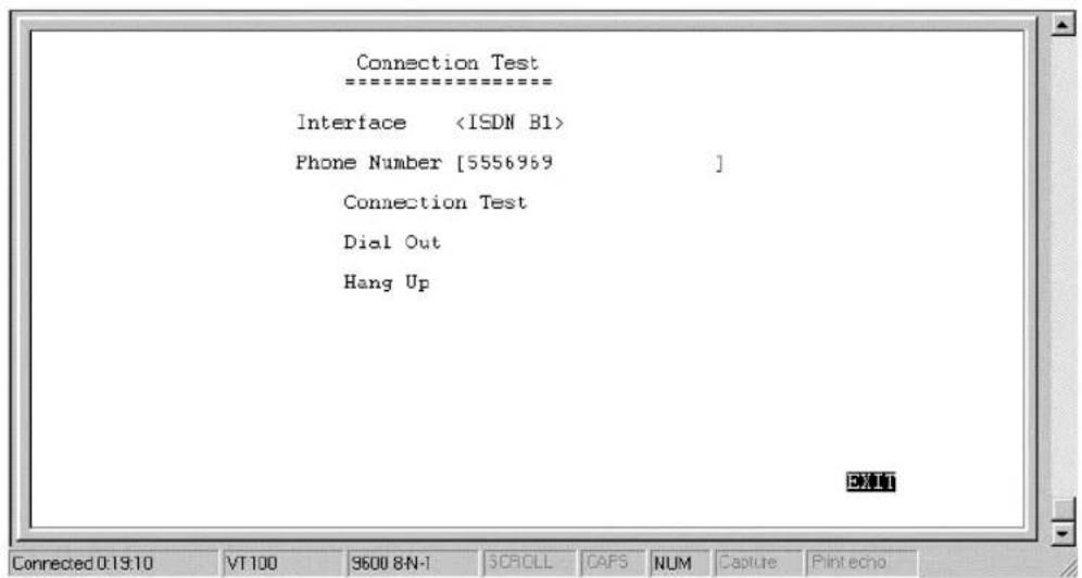 Connection Test ==================== Interface Phone Number [5556969 ] Connection Test Dial Out Hang Up EXIT Connected 0:19:10 VT100 9600 8N-1 SCROLL CAFS NUM Capture Print echo