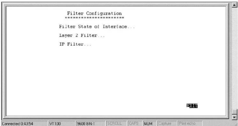 Filter Configuration Filter State of Interface... Layer 2 Filter .. IP Filter...