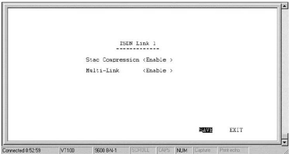 ISDN Link 1 Stac Compression Multi-Link SAVE EXIT Connected 0:52:59 VT100 S600 8N-1 SCROLL CAPS NUM Capture Print echo