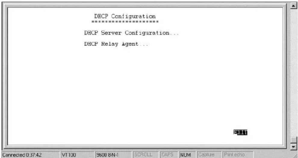 DHCP Configuration DHCP Server Configuration... DHCP Relay Agent...