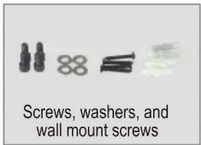 Screws, washers, and wall mount screws