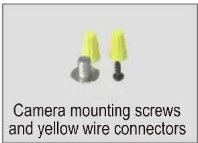 Camera mounting screws and yellow wire connectors