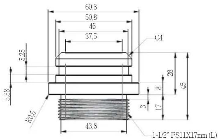 60,3 50,8 46 37,5 C4 5,25 5,38 R0,5 43,6 3 17 8 28 45 1-1/2" PS11X17mm (L)