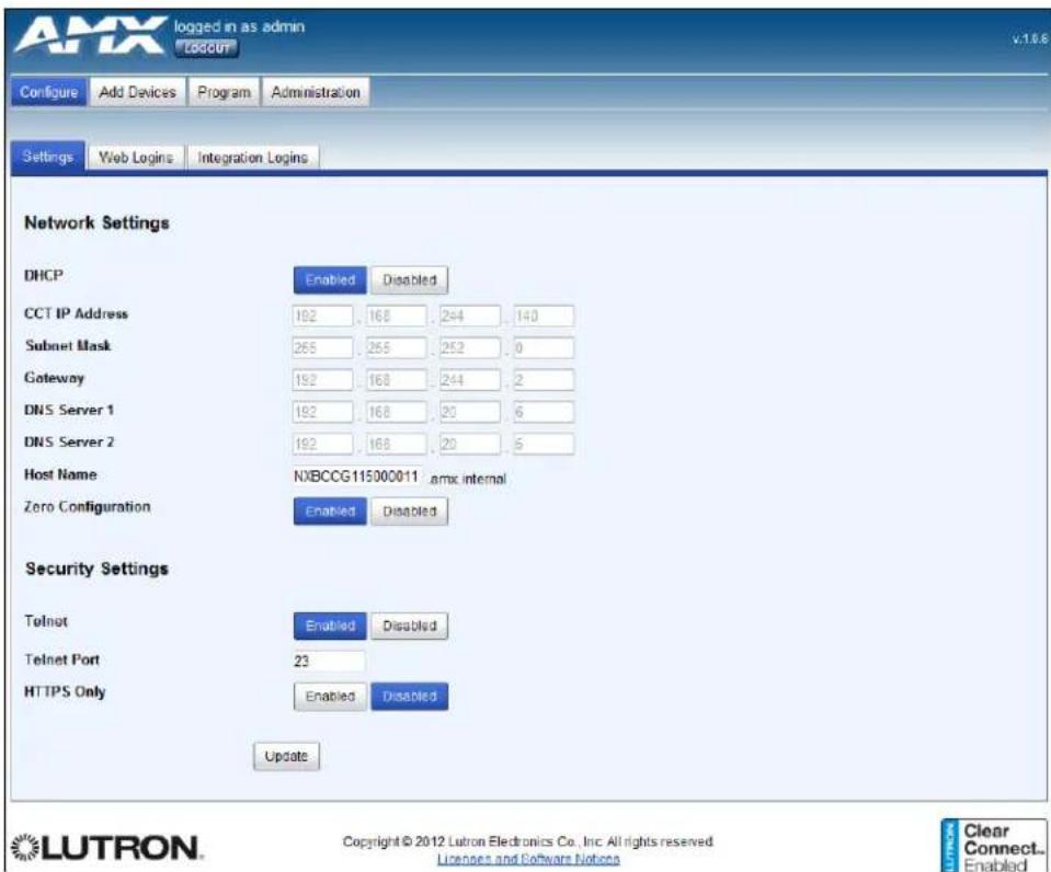 AMX NXB-CCG - Settings Tab - 1