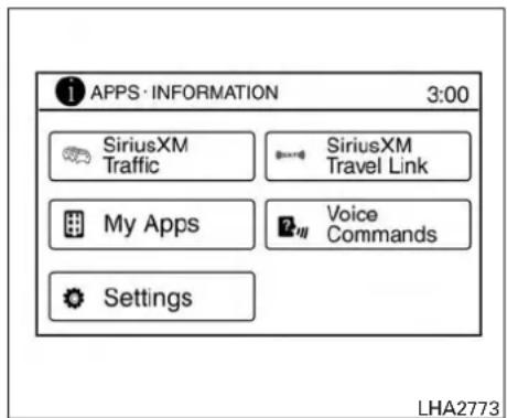 i APPS • INFORMATION 3:00 SiriusXM Traffic SiriusXM Travel Link My Apps Voice Commands Settings LHA2773