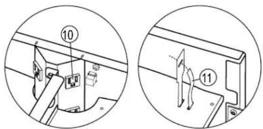 Technical diagram showing two views of a mechanical assembly with numbered components and directional arrows indicating motion or movement.