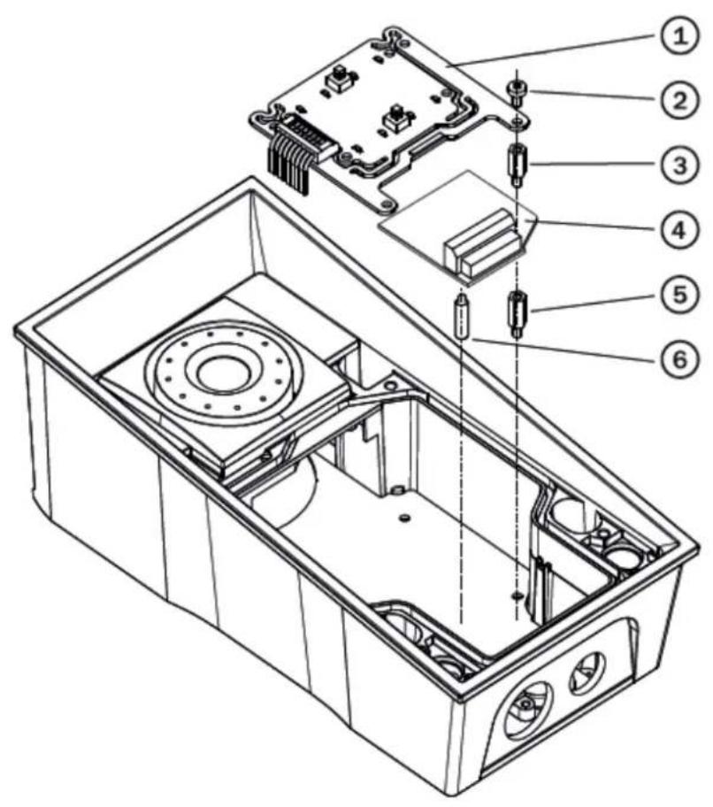 Technical diagram of an electronic device with numbered components for identification