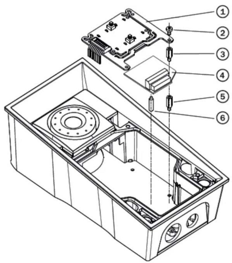Technical diagram of an electronic device with numbered components for identification