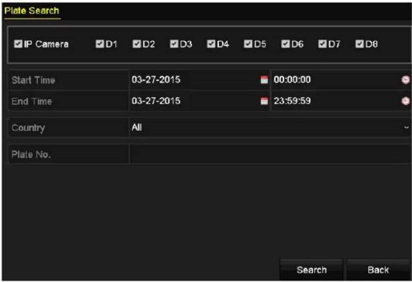 Plate Search IP Camera D1 D2 D3 D4 D5 D6 D7 D8 Start Time 03-27-2015 00:00:00 End Time 03-27-2015 23:59:59 Country All Plate No. Search Back