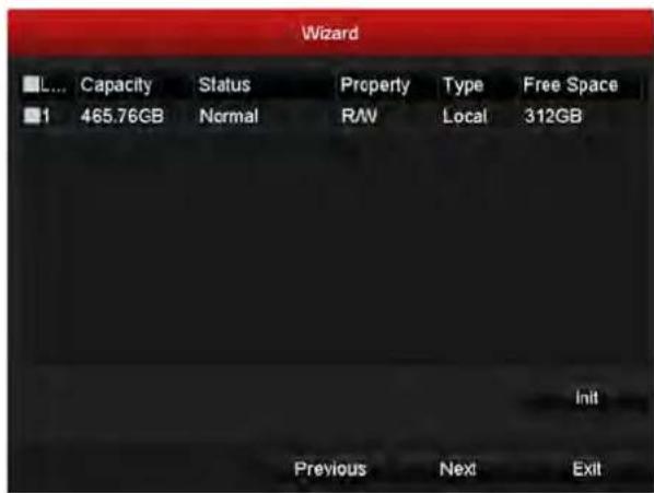 Wizard L... Capacity Status Property Type Free Space 1 465.76GB Normal RAW Local 312GB Init Previous Next Exit