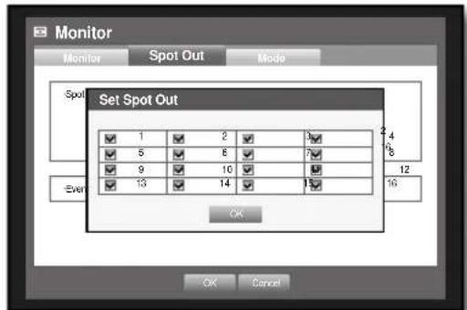 Monitor Monitor Spot Out Mode Spot Set Spot Out 1 2 3 5 8 7 9 10 13 14 1 Ever OK Cancel