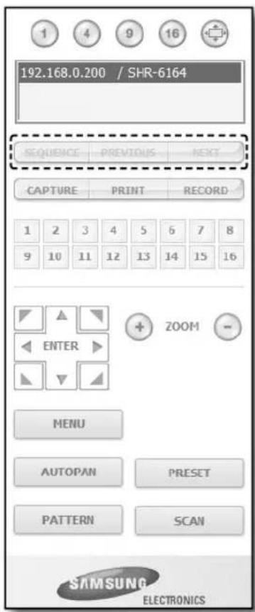 192.168.0.200 / SHR-6164 SEQUENCE PREVIOUS NEXT CAPTURE PRINT RECORD 1 2 3 4 5 6 7 8 9 10 11 12 13 14 15 16 ENTER + ZOOM - MENU AUTOPAN PRESET PATTERN SCAN SAMSUNG ELECTRONICS