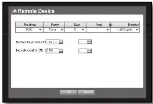 Remote Device Baudrate Parity Data Stop Alt Transfor $600 None 8 1 Half Duplex System Keyboard OFF ID: 00 Romatic Control CN ID: 00 OK Cancel