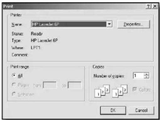 Print Printer: Name: HP LaserJet 6P Status: Ready Type: HP LaserJet 6P Where: LPT1 Comment: Print range All Pages from to Lebanon Copies Number of copies 1 1 2 3 1 2 3 Colors OK Cancel
