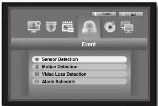 Event Sensor Detection Motion Detection Video Loss Detection Alarm Schedule