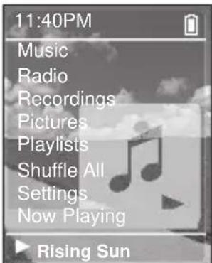 11:40PM Music Radio Recordings Pictures Playlists Shuffle All Settings Now Playing Rising Sun