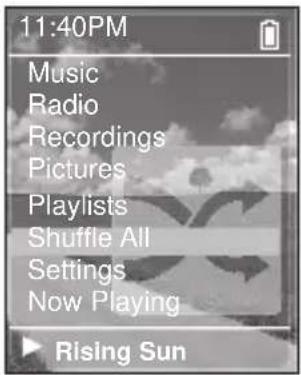 11:40PM Music Radio Recordings Pictures Playlists Shuffle All Settings Now Playing Rising Sun