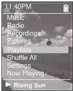 11:40PM Music Radio Recordings Pictures Playlists Shuffle All Settings Now Playing Rising Sun
