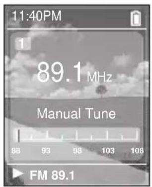 11:40PM 1 89.1 MHz Manual Tune 88 93 98 103 108 FM 89.1