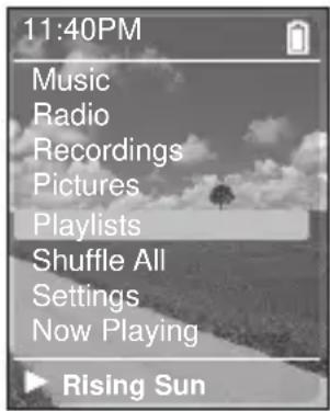 11:40PM Music Radio Recordings Pictures Playlists Shuffle All Settings Now Playing Rising Sun