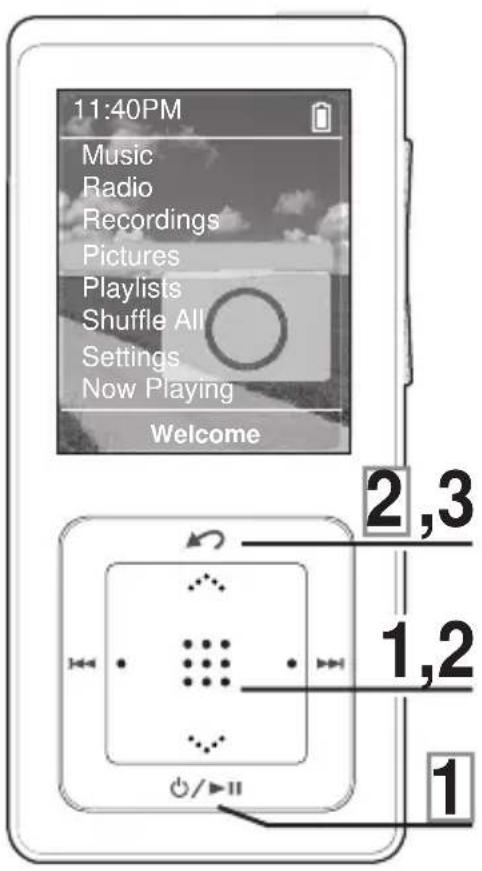 11:40PM Music Radio Recordings Pictures Playlists Shuffle All Settings Now Playing Welcome 2,3 1,2 1