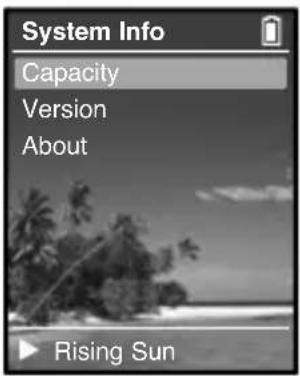 System Info Capacity Version About Rising Sun
