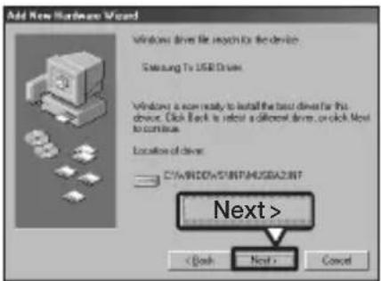 Add New Hardware Wizard Windows drive file search for the device. Samsung To USB Drive Windows is now ready to install the basic drive for this device. Click Back is reset a different drive, or click Next to continue. Location of drive: C:\WINDOWS\S1\BFS\MUSGA2.BIT Next > < Cash Next > Cancel