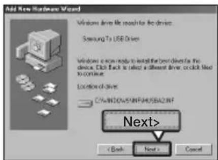 Add New Hardware Wizard Windows drive file search for the device. Samsung To USB Driver Windows a now ready to install the best driver for the device. Click Back is taken a different driver, or click Next to continue Location of drive: C:\WINDOWS\SINFA\USBA2\NT Next>