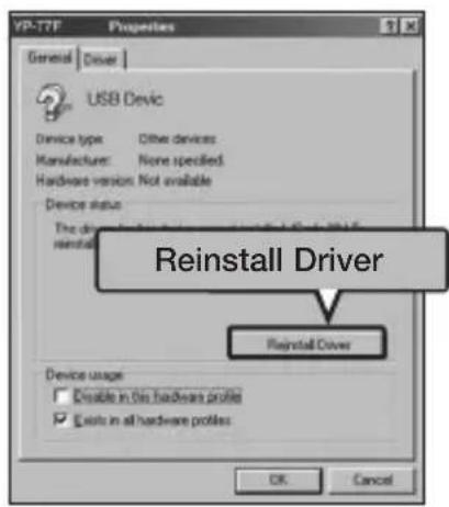 VP-TTF Properties General Driver USB Devic Device type: Other devices Manufacture: None specified Hardware version: Not available Device status The drive: reinstall Reinstall Driver Reinstall Driver Device usage Disable in this hardware profile Use in all hardware profiles OK Cancel