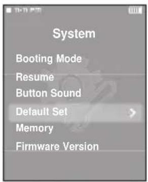 System Booting Mode Resume Button Sound Default Set Memory Firmware Version
