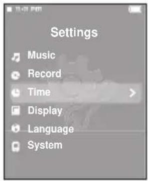 Settings Music Record Time Display Language System