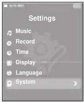 Settings Music Record Time Display Language System
