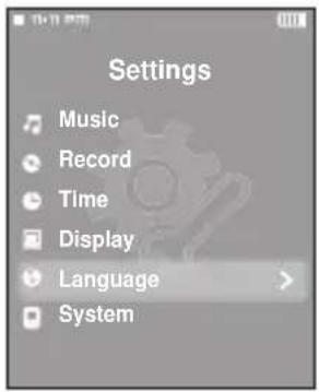 Settings Music Record Time Display Language System