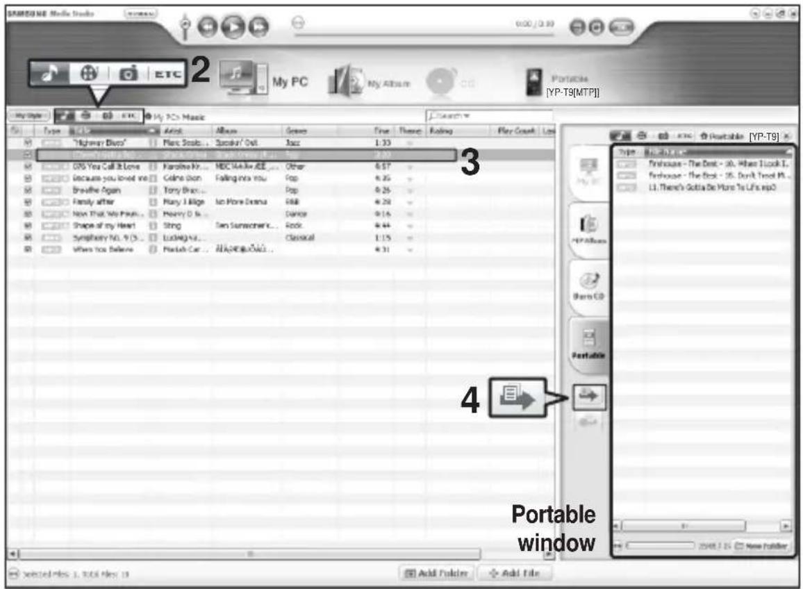 SAMSONE Media Studio 0:00 / 0.90 2 My PC My Album Portoia [YP-T9[MTP]] My Style ETC My PC Music Search File Theme Failing Play Count Love Type Tools "Highway Disco" Piano Srook... Scorak/ Out Race 1:33 Down's Wall to Red... Shock Oring Rock Oring (R) Pop 2:00 GPS You Call It Love Faroline Jr... MDC Make My AEE... Other 6:57 Because you loved me Gelma Don... Falling into you Pop 8:25 Breathe Again Tony Brac... Pop 8:25 Family after Mary J Ridge Ito More Drama R&B 4:28 New That My Pauts... Henry D & Dance 9:16 Shape of my Heart Shng Ito Someone's... Rock 8:44 Symphony No. 9 (S... Luding No... Classical 1:15 When you believe Macch Car... AllAnd you! 4:31 Portable window Selected Files 1, 2, 3, 4 Add Folder Add File