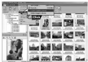 Screenshot of a web interface showing a context menu with 'Click' and a grid of photo thumbnails.