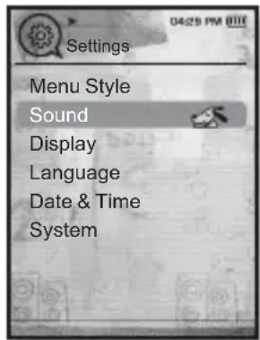 Settings Menu Style Sound Display Language Date & Time System